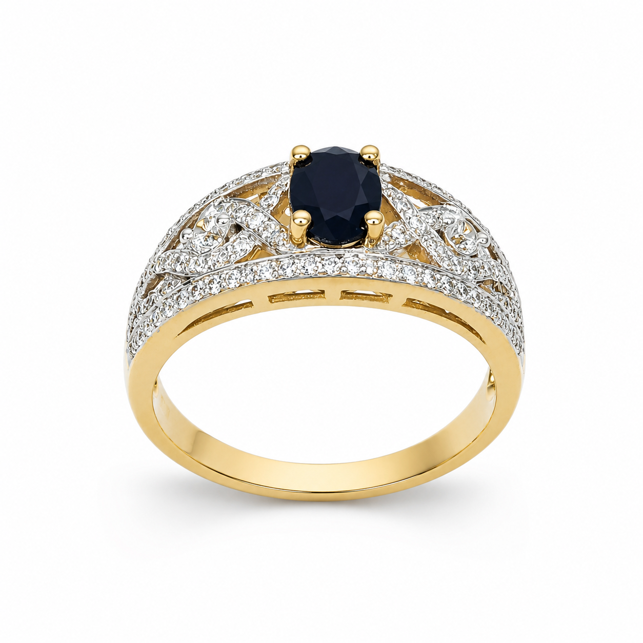 9ct Yellow Gold Oval Black Sapphire & Cubic Zirconia Dress Ring - D6181BLKSAP 21st Keys 9ct Yellow Gold Oval Black Sapphire & Cubic Zirconia Dress Ring - D6181BLKSAP 21st Keys