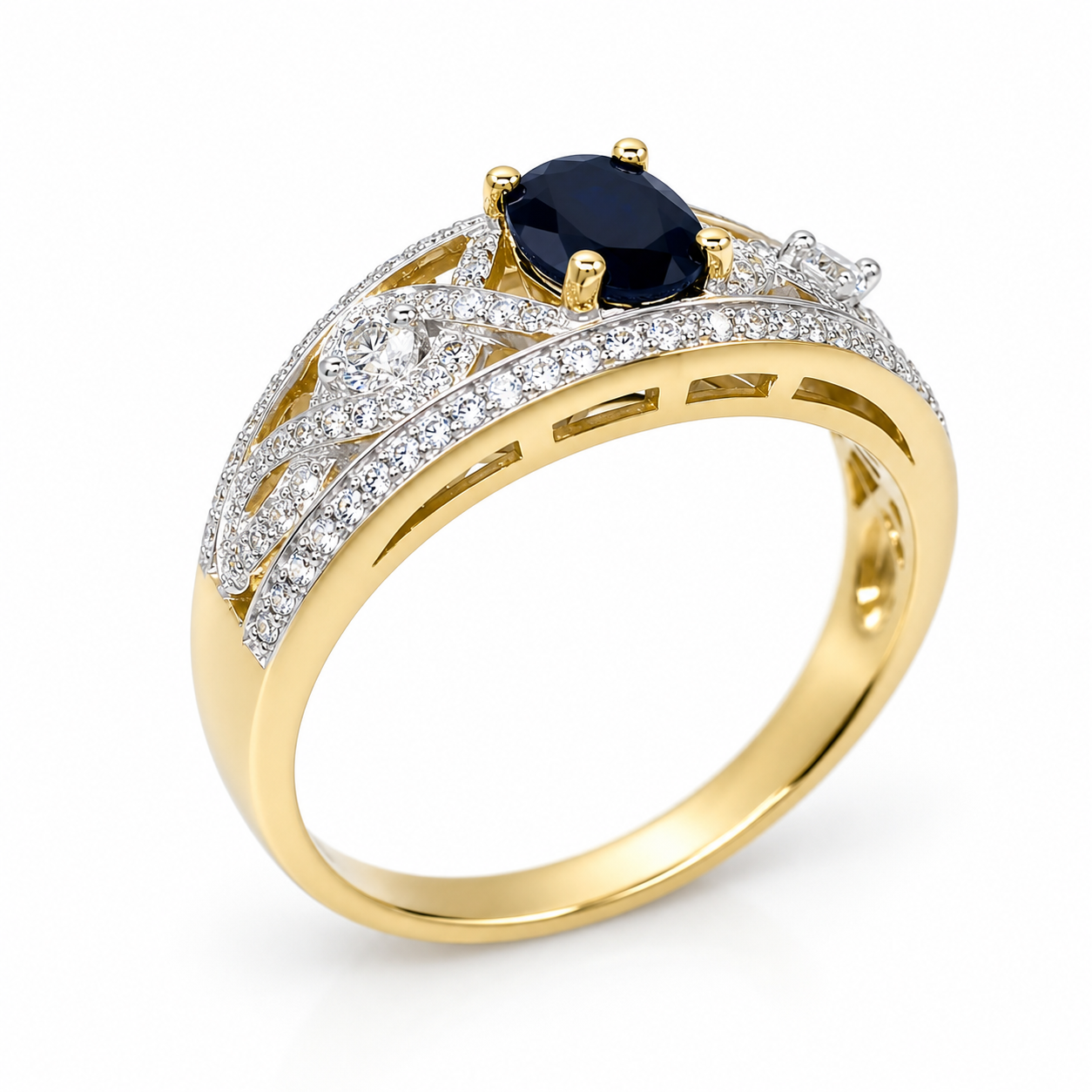 9ct Yellow Gold Oval Black Sapphire & Cubic Zirconia Dress Ring - D6181BLKSAP 21st Keys 9ct Yellow Gold Oval Black Sapphire & Cubic Zirconia Dress Ring - D6181BLKSAP 21st Keys