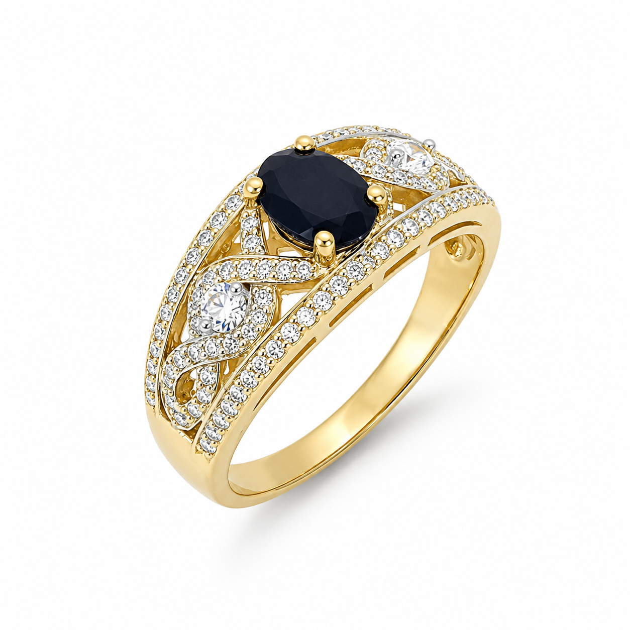 9ct Yellow Gold Oval Black Sapphire & Cubic Zirconia Dress Ring - D6181BLKSAP 21st Keys 9ct Yellow Gold Oval Black Sapphire & Cubic Zirconia Dress Ring - D6181BLKSAP 21st Keys