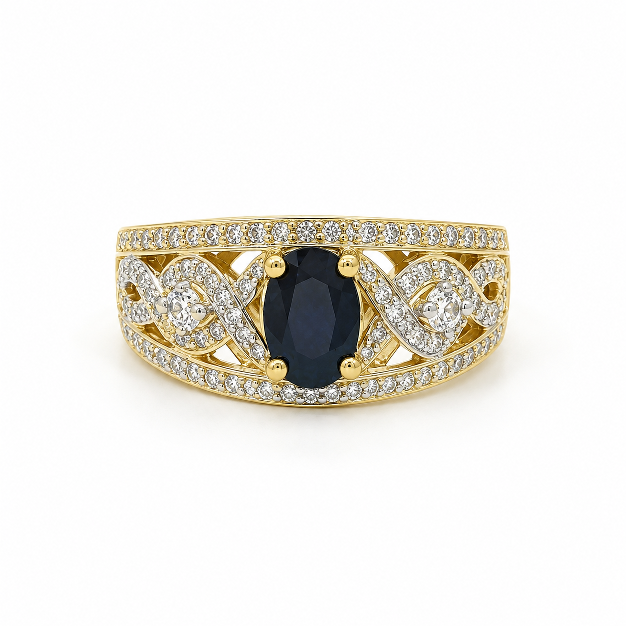 9ct Yellow Gold Oval Black Sapphire & Cubic Zirconia Dress Ring - D6181BLKSAP 21st Keys 9ct Yellow Gold Oval Black Sapphire & Cubic Zirconia Dress Ring - D6181BLKSAP 21st Keys