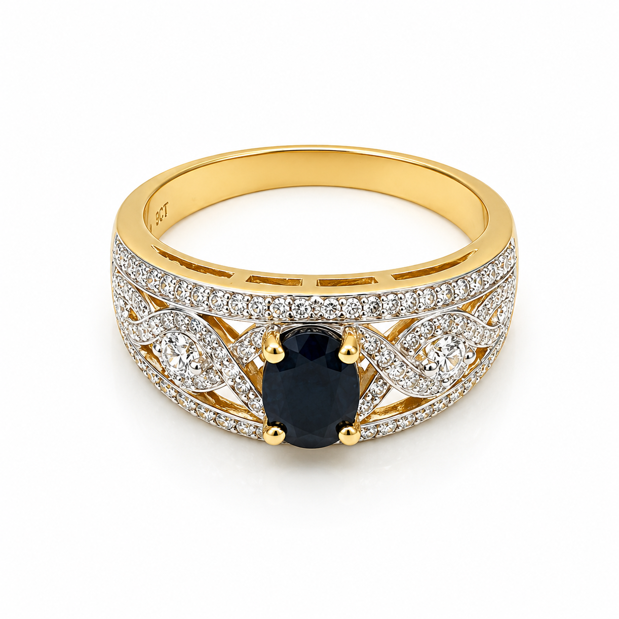 9ct Yellow Gold Oval Black Sapphire & Cubic Zirconia Dress Ring - D6181BLKSAP 21st Keys 9ct Yellow Gold Oval Black Sapphire & Cubic Zirconia Dress Ring - D6181BLKSAP 21st Keys
