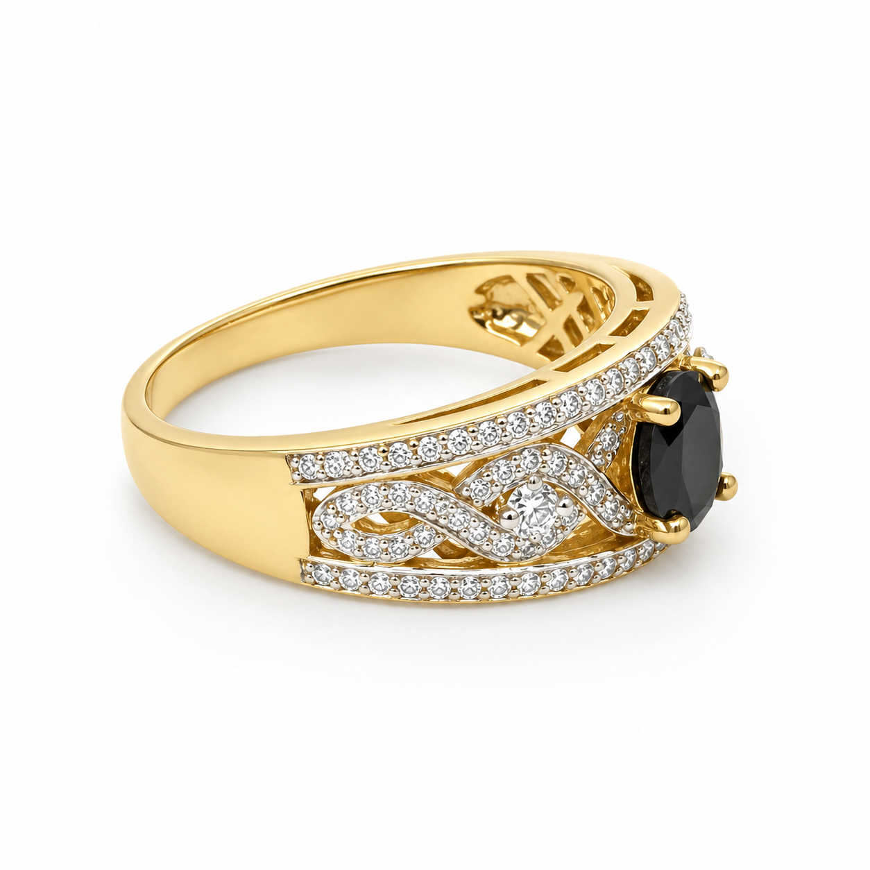 9ct Yellow Gold Oval Black Sapphire & Cubic Zirconia Dress Ring - D6181BLKSAP 21st Keys 9ct Yellow Gold Oval Black Sapphire & Cubic Zirconia Dress Ring - D6181BLKSAP 21st Keys