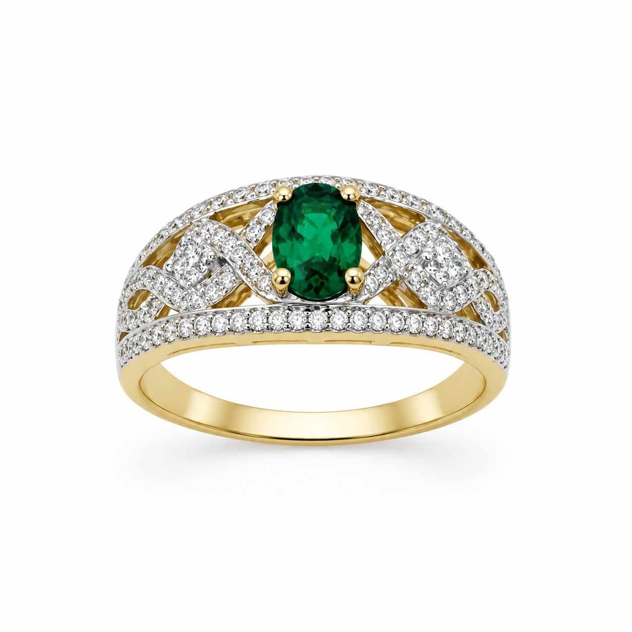 9ct Yellow Gold Oval Created Emerald & Cubic Zirconia Dress Ring - D6181CREM 21st Keys 9ct Yellow Gold Oval Created Emerald & Cubic Zirconia Dress Ring - D6181CREM 21st Keys