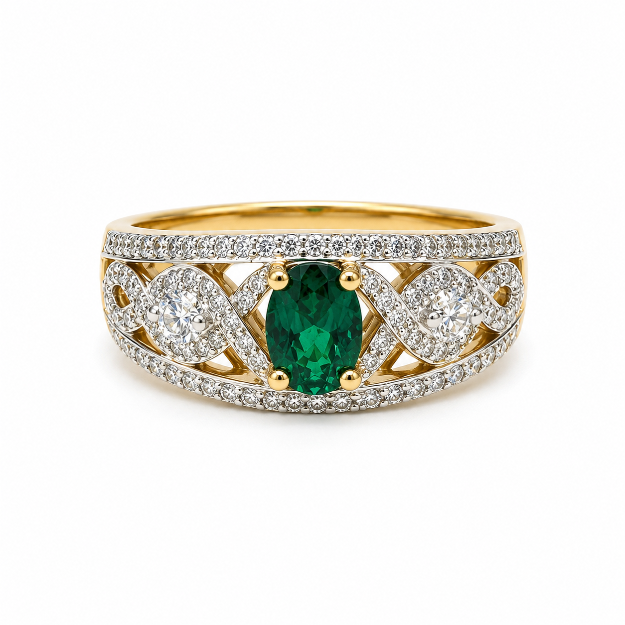 9ct Yellow Gold Oval Created Emerald & Cubic Zirconia Dress Ring - D6181CREM 21st Keys 9ct Yellow Gold Oval Created Emerald & Cubic Zirconia Dress Ring - D6181CREM 21st Keys