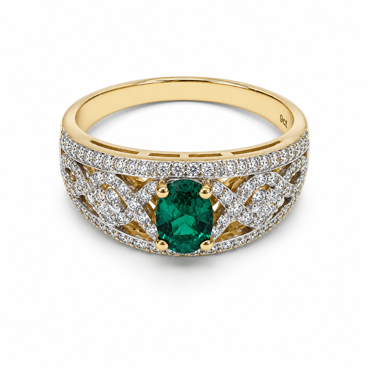 9ct Yellow Gold Oval Created Emerald & Cubic Zirconia Dress Ring - D6181CREM 21st Keys 9ct Yellow Gold Oval Created Emerald & Cubic Zirconia Dress Ring - D6181CREM 21st Keys