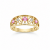 9ct Yellow Gold Created Pink Sapphire & Natural Diamond Openwork Dress Ring - D7557PS