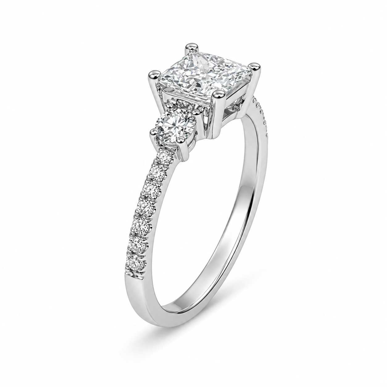 9ct White Gold 1.04ct Lab Grown Diamond Princess Cut Three Stone Engagement Ring - 9WGAURG1929 9ct White Gold 1.04ct Lab Grown Diamond Princess Cut Three Stone Engagement Ring - 9WGAURG1929