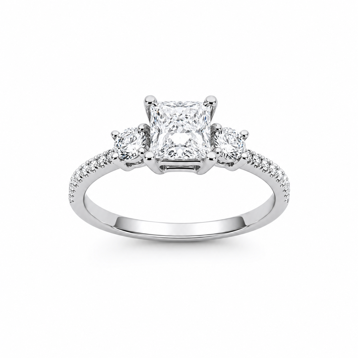 9ct White Gold 1.04ct Lab Grown Diamond Princess Cut Three Stone Engagement Ring - AURG1280 9ct White Gold 1.04ct Lab Grown Diamond Princess Cut Three Stone Engagement Ring - AURG1280