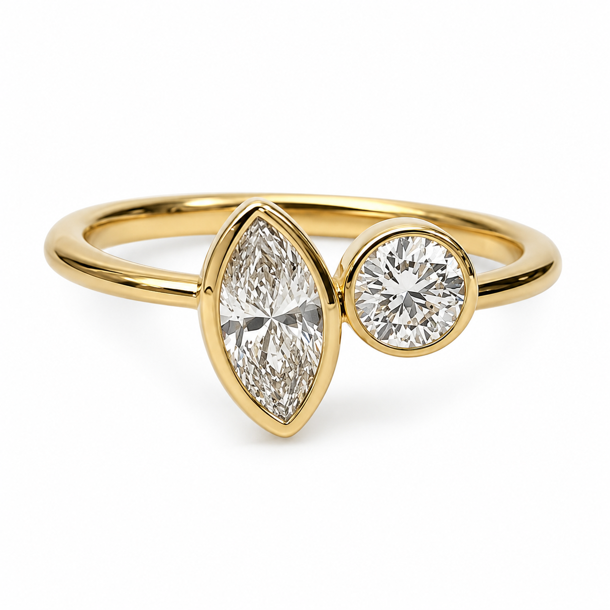 9ct Yellow Gold 0.77ct Lab Grown Diamond Marquise & Round Two Stone Ring - AURG2886 9ct Yellow Gold 0.77ct Lab Grown Diamond Marquise & Round Two Stone Ring - AURG2886