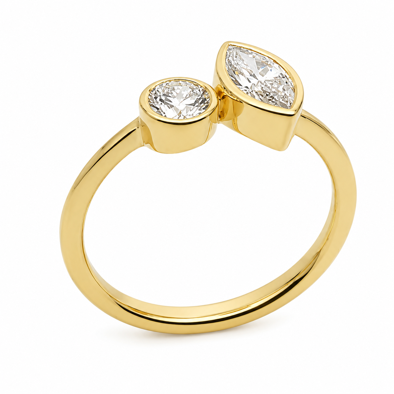 9ct Yellow Gold 0.77ct Lab Grown Diamond Marquise & Round Two Stone Ring - AURG2886 9ct Yellow Gold 0.77ct Lab Grown Diamond Marquise & Round Two Stone Ring - AURG2886