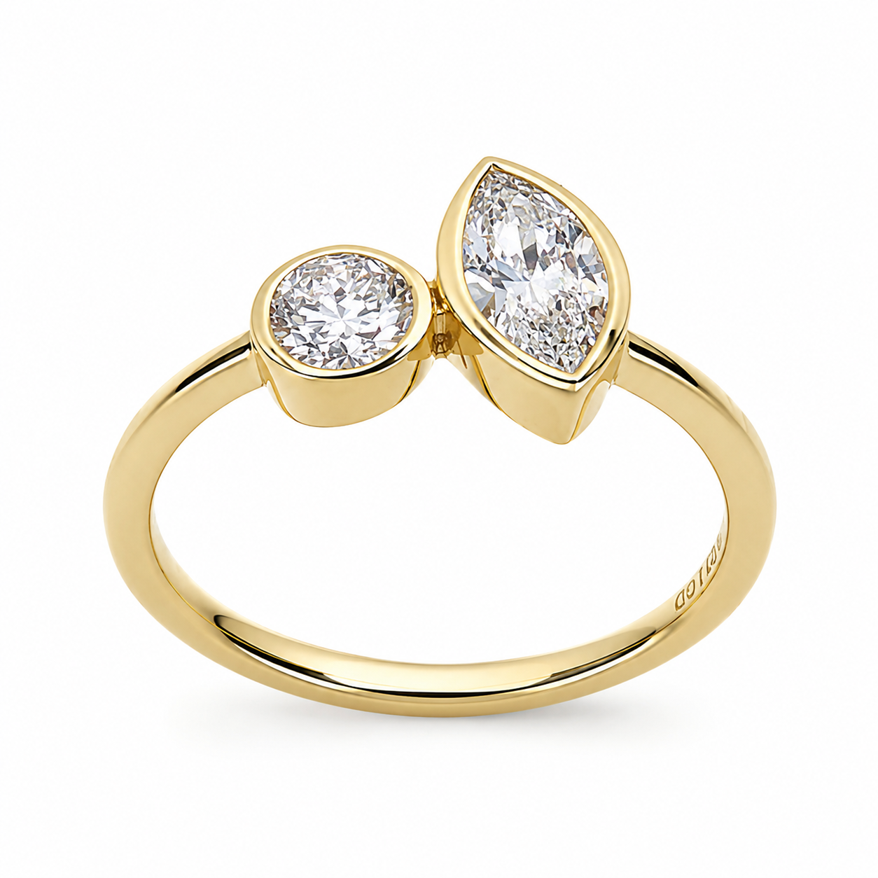 9ct Yellow Gold 0.77ct Lab Grown Diamond Marquise & Round Two Stone Ring - AURG2886 9ct Yellow Gold 0.77ct Lab Grown Diamond Marquise & Round Two Stone Ring - AURG2886
