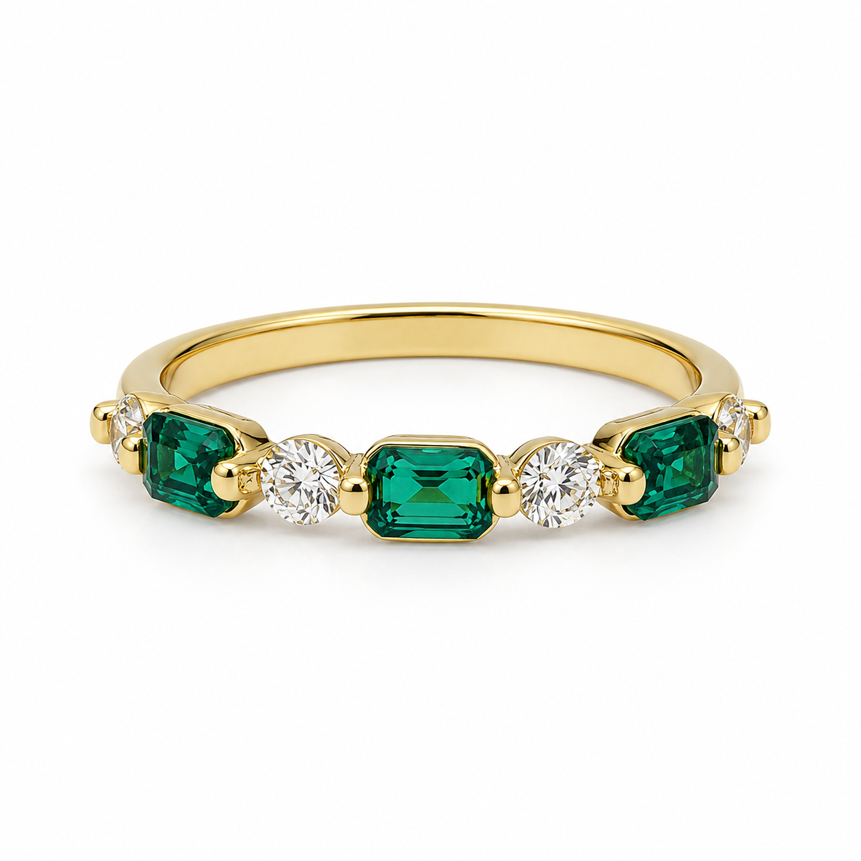 9ct Yellow Gold Lab Grown Emerald & Diamond Five Stone Ring – 0.60ct Emerald | 0.32ct Diamond - AURG3169EM 9ct Yellow Gold Lab Grown Emerald & Diamond Five Stone Ring – 0.60ct Emerald | 0.32ct Diamond - AURG3169EM