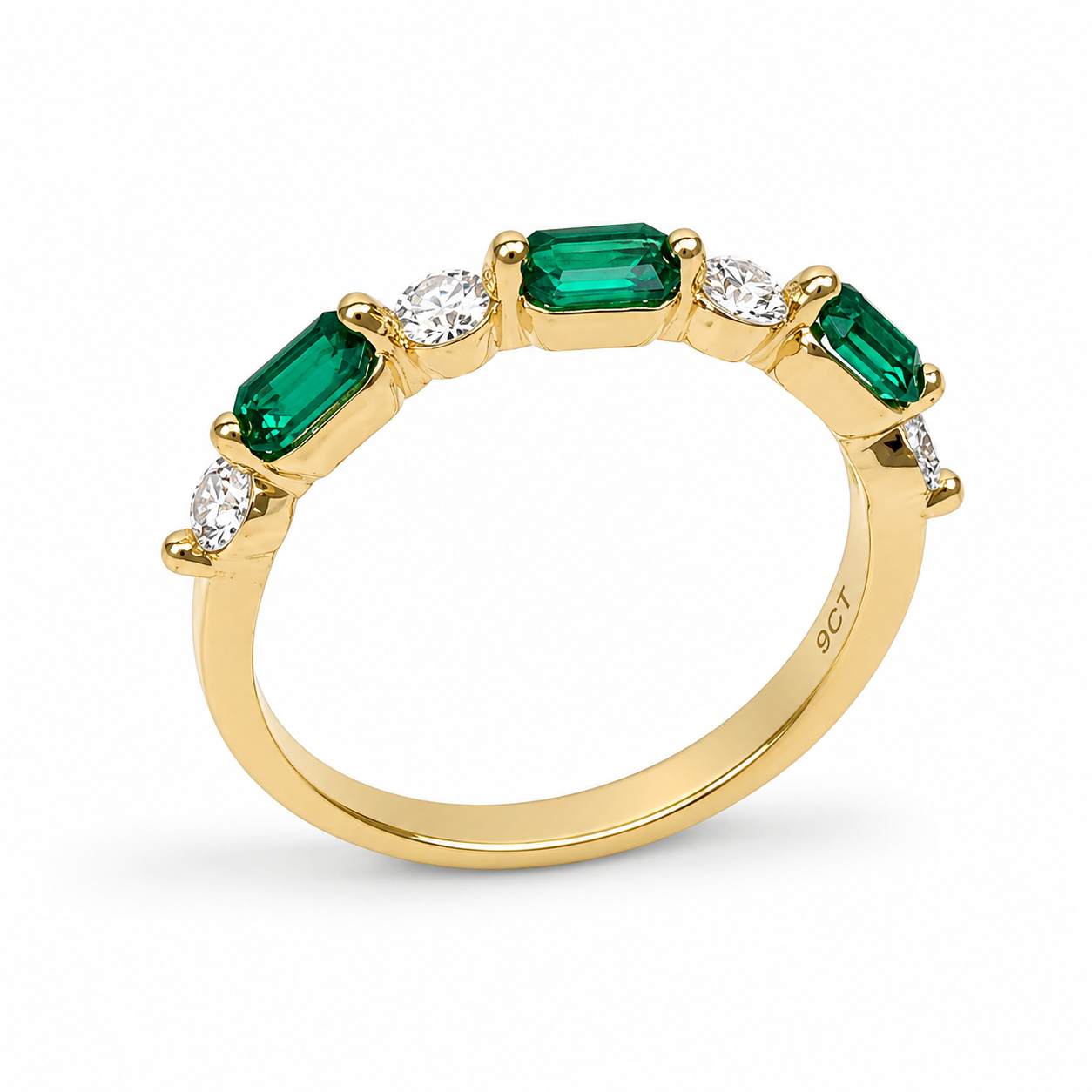 9ct Yellow Gold Lab Grown Emerald & Diamond Five Stone Ring – 0.60ct Emerald | 0.32ct Diamond - AURG3169EM 9ct Yellow Gold Lab Grown Emerald & Diamond Five Stone Ring – 0.60ct Emerald | 0.32ct Diamond - AURG3169EM