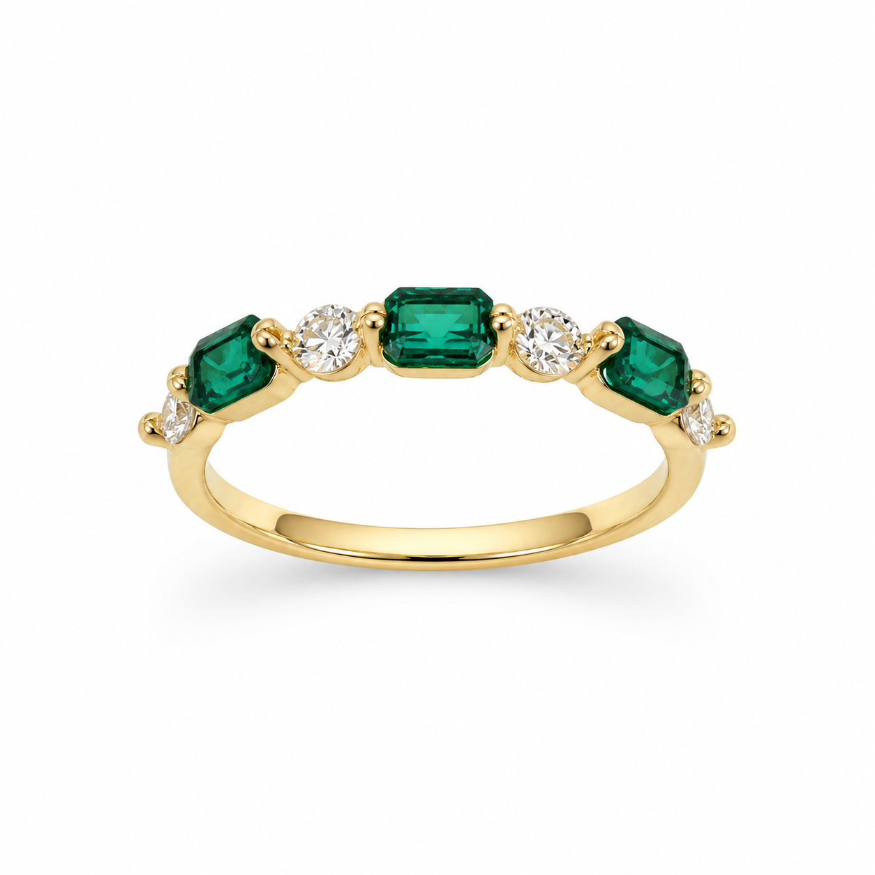 9ct Yellow Gold Lab Grown Emerald & Diamond Five Stone Ring – 0.60ct Emerald | 0.32ct Diamond - AURG3169EM 9ct Yellow Gold Lab Grown Emerald & Diamond Five Stone Ring – 0.60ct Emerald | 0.32ct Diamond - AURG3169EM