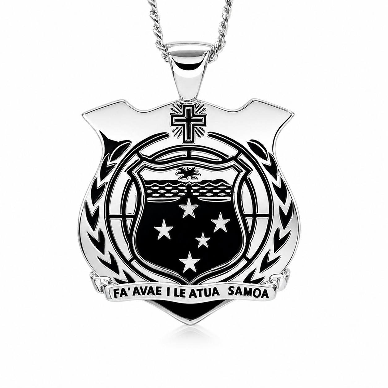 Sterling Silver Samoan Sila Pendant with Black Enamel Engraved Emblem – High Polish Finish Sterling Silver Pendants Sterling Silver Samoan Sila Pendant with Black Enamel Engraved Emblem – High Polish Finish Sterling Silver Pendants