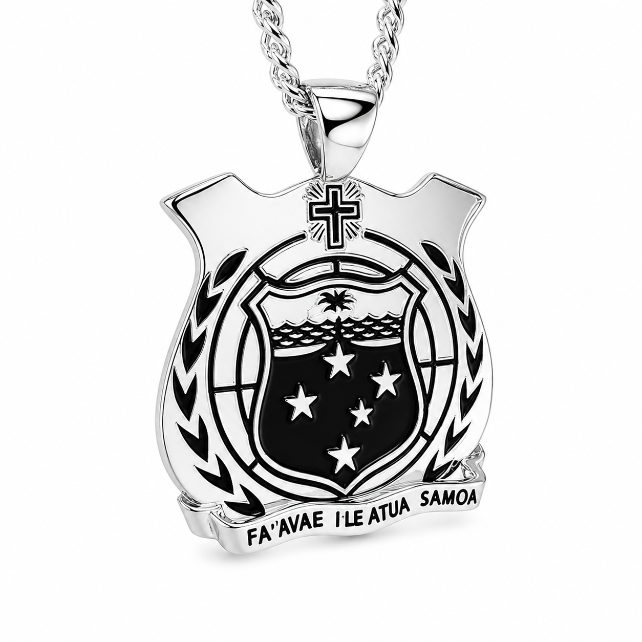 Sterling Silver Samoan Sila Pendant with Black Enamel Engraved Emblem – High Polish Finish Sterling Silver Pendants Sterling Silver Samoan Sila Pendant with Black Enamel Engraved Emblem – High Polish Finish Sterling Silver Pendants