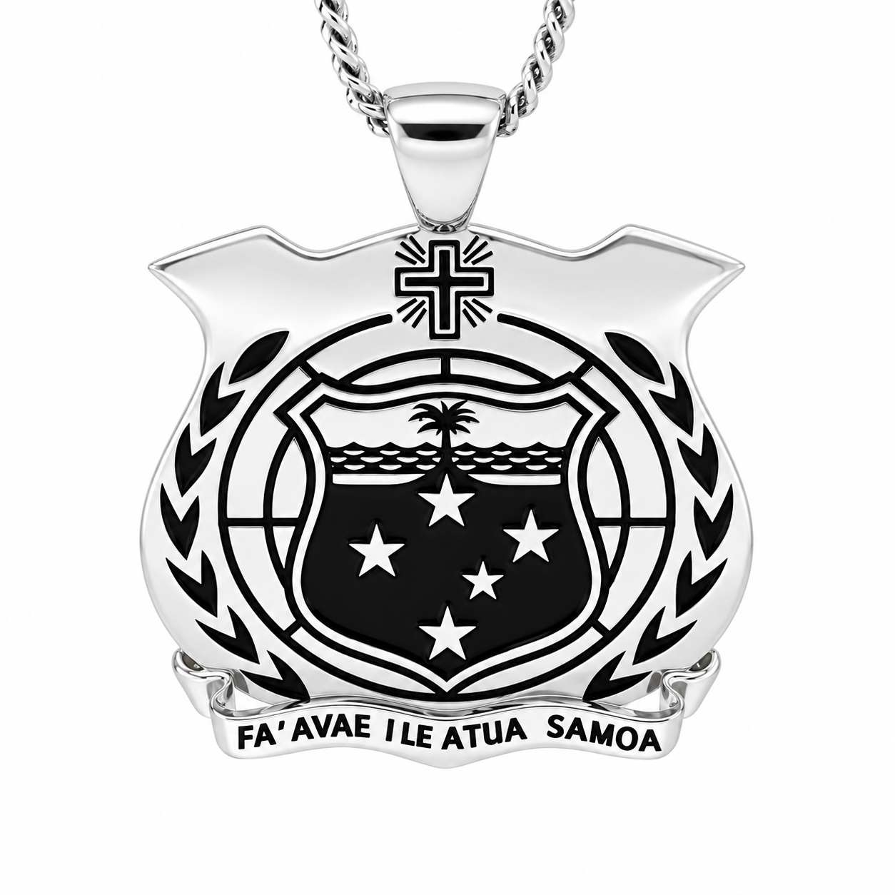 Sterling Silver Samoan Sila Pendant with Black Enamel Engraved Emblem – High Polish Finish Sterling Silver Pendants Sterling Silver Samoan Sila Pendant with Black Enamel Engraved Emblem – High Polish Finish Sterling Silver Pendants