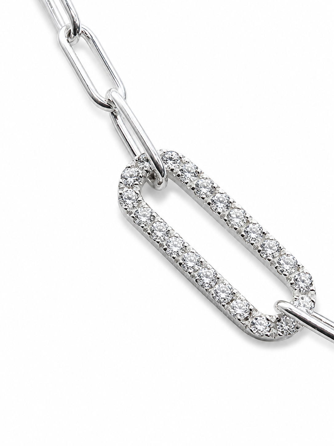 Italian Sterling Silver Cubic Zirconia Paperclip Link Necklace - PCL150CZ Sterling Silver Pendants Italian Sterling Silver Cubic Zirconia Paperclip Link Necklace - PCL150CZ Sterling Silver Pendants