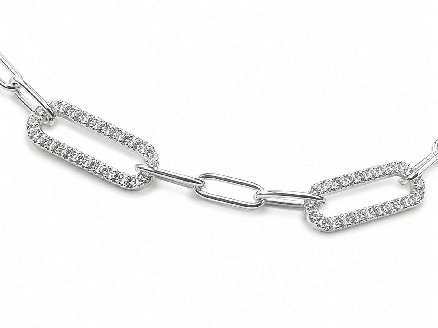 Italian Sterling Silver Cubic Zirconia Paperclip Link Necklace - PCL150CZ Sterling Silver Pendants Italian Sterling Silver Cubic Zirconia Paperclip Link Necklace - PCL150CZ Sterling Silver Pendants