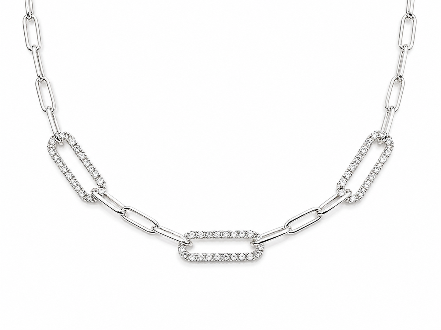 Italian Sterling Silver Cubic Zirconia Paperclip Link Necklace - PCL150CZ Sterling Silver Pendants Italian Sterling Silver Cubic Zirconia Paperclip Link Necklace - PCL150CZ Sterling Silver Pendants