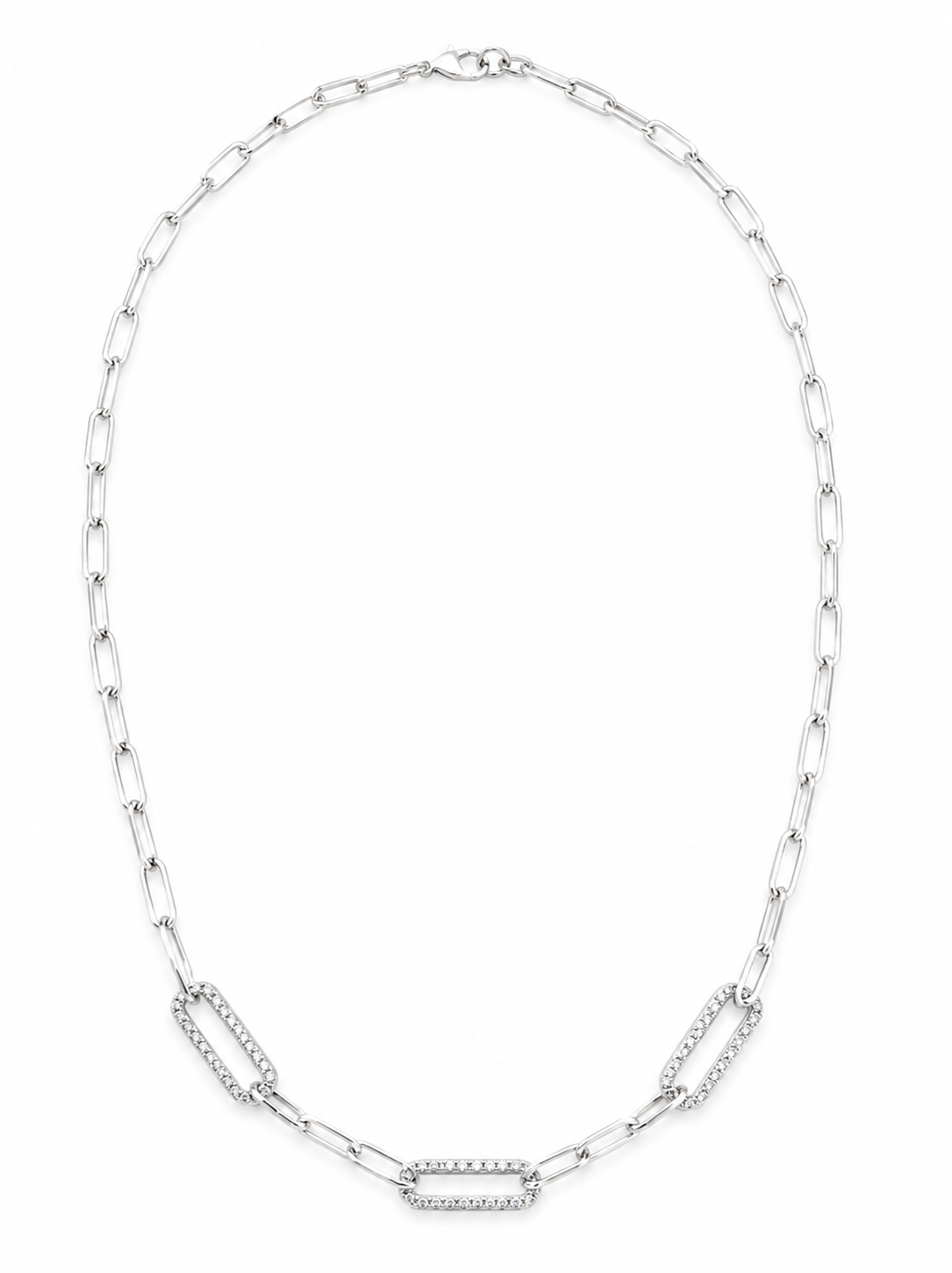 Italian Sterling Silver Cubic Zirconia Paperclip Link Necklace - PCL150CZ Sterling Silver Pendants 