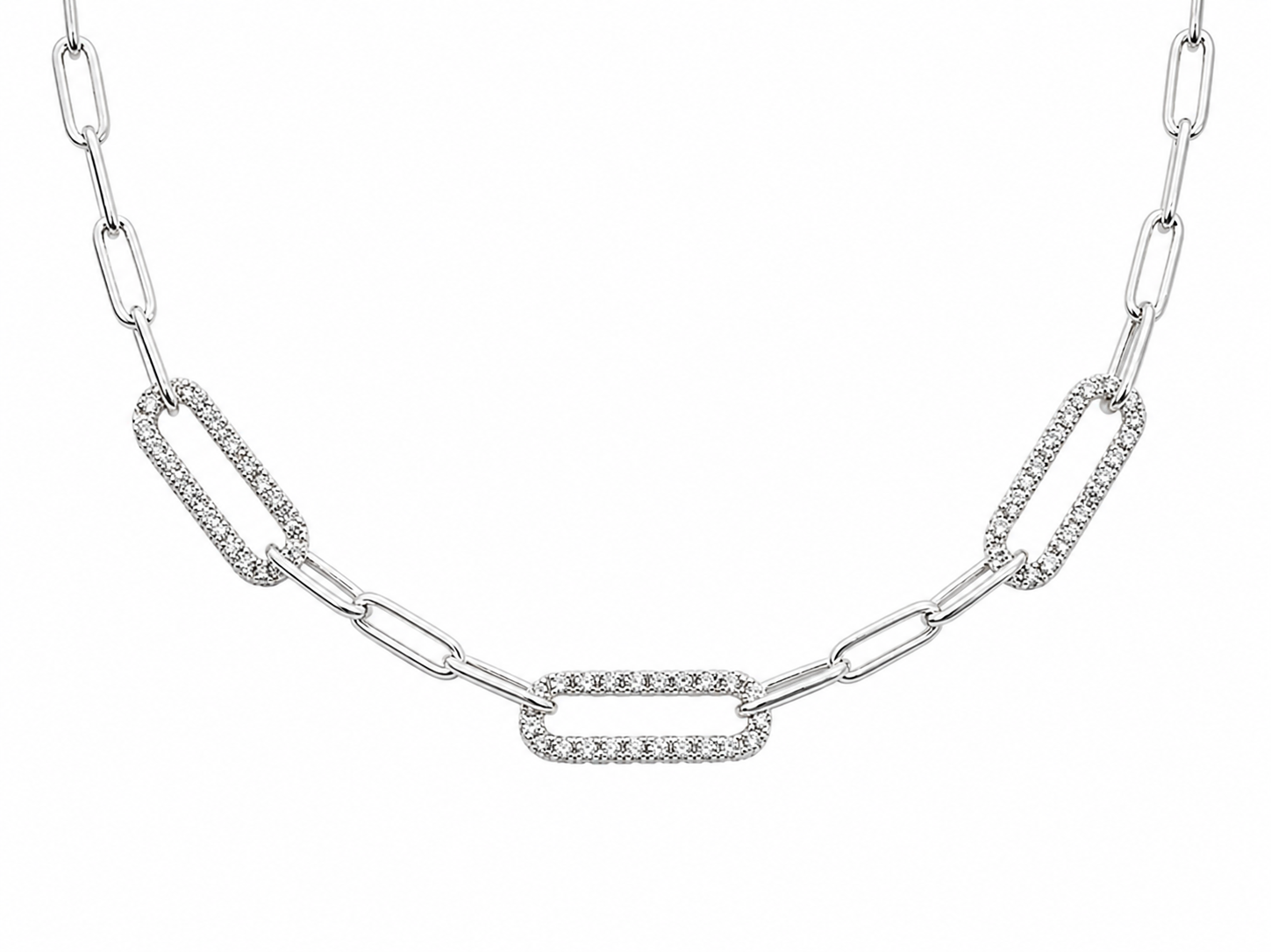Italian Sterling Silver Round Cut Cubic Zirconia Paperclip Link Necklace - PCL100CZ Sterling Silver Pendants Italian Sterling Silver Round Cut Cubic Zirconia Paperclip Link Necklace - PCL100CZ Sterling Silver Pendants