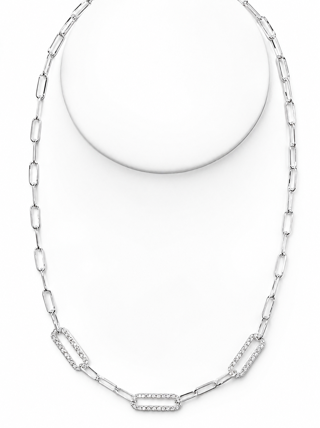 Italian Sterling Silver Round Cut Cubic Zirconia Paperclip Link Necklace - PCL100CZ Sterling Silver Pendants 