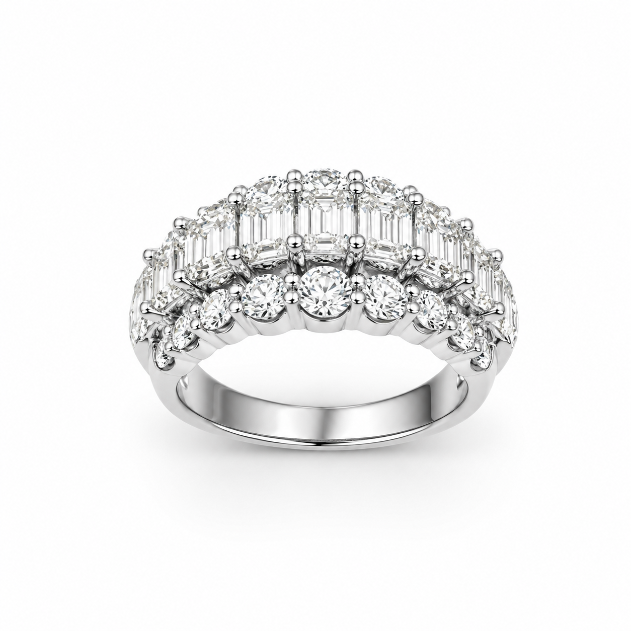 9ct White Gold 5.05ct Lab Grown Diamond Three-Row Emerald & Round Cut Statement Ring STERLING SILVER EARRINGS 9ct White Gold 5.05ct Lab Grown Diamond Three-Row Emerald & Round Cut Statement Ring STERLING SILVER EARRINGS
