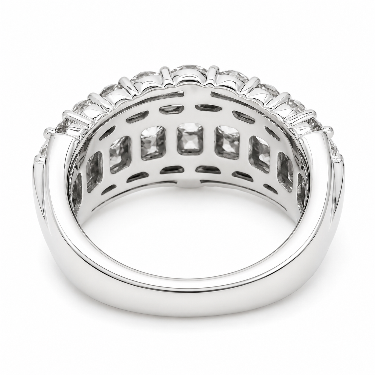 9ct White Gold 5.05ct Lab Grown Diamond Three-Row Emerald & Round Cut Statement Ring STERLING SILVER EARRINGS 9ct White Gold 5.05ct Lab Grown Diamond Three-Row Emerald & Round Cut Statement Ring STERLING SILVER EARRINGS
