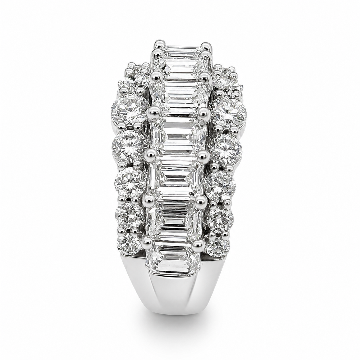 9ct White Gold 5.05ct Lab Grown Diamond Three-Row Emerald & Round Cut Statement Ring STERLING SILVER EARRINGS 9ct White Gold 5.05ct Lab Grown Diamond Three-Row Emerald & Round Cut Statement Ring STERLING SILVER EARRINGS