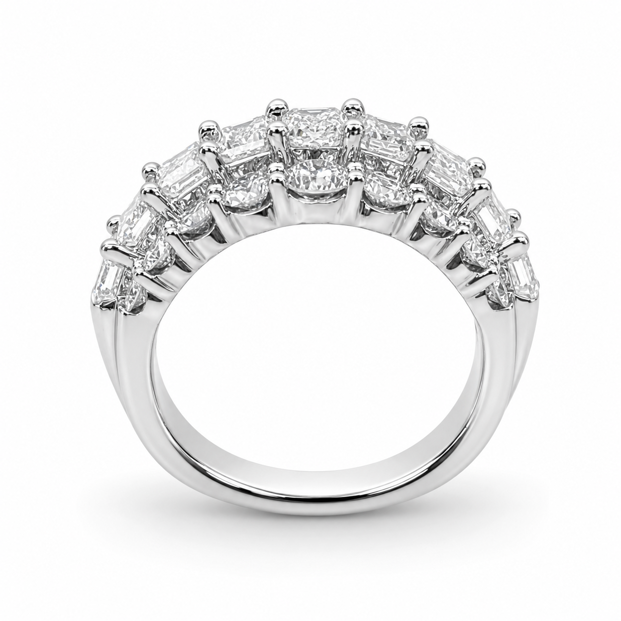 9ct White Gold 5.05ct Lab Grown Diamond Three-Row Emerald & Round Cut Statement Ring STERLING SILVER EARRINGS 9ct White Gold 5.05ct Lab Grown Diamond Three-Row Emerald & Round Cut Statement Ring STERLING SILVER EARRINGS