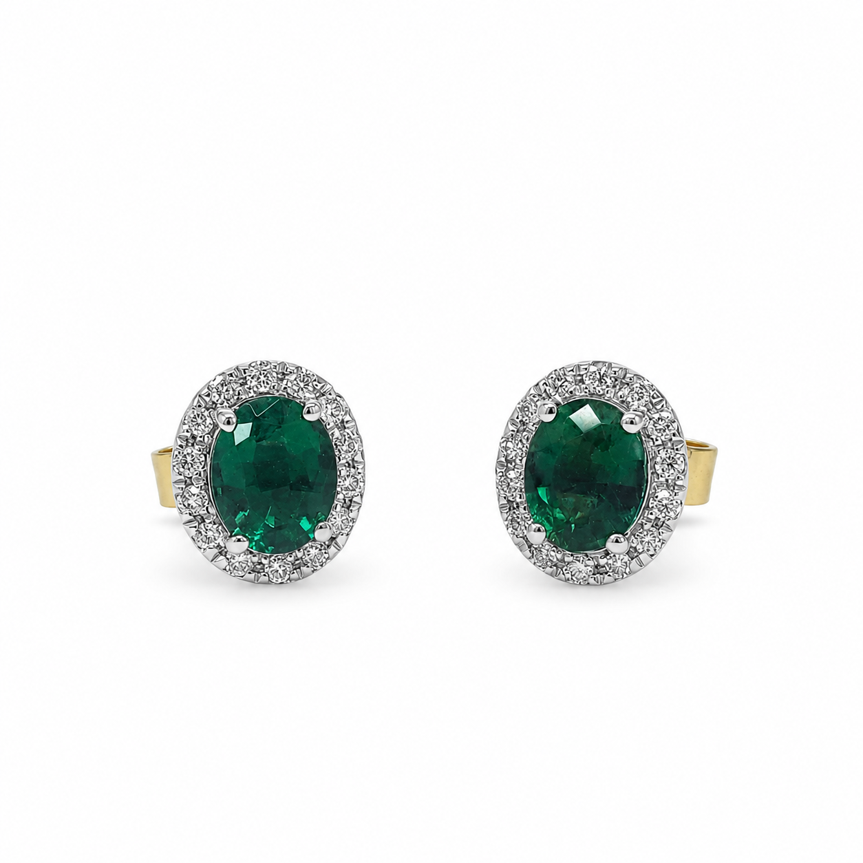 9ct Yellow Gold Created Emerald & Natural Diamond Halo Stud Earrings - CYE1898EM STERLING SILVER EARRINGS 