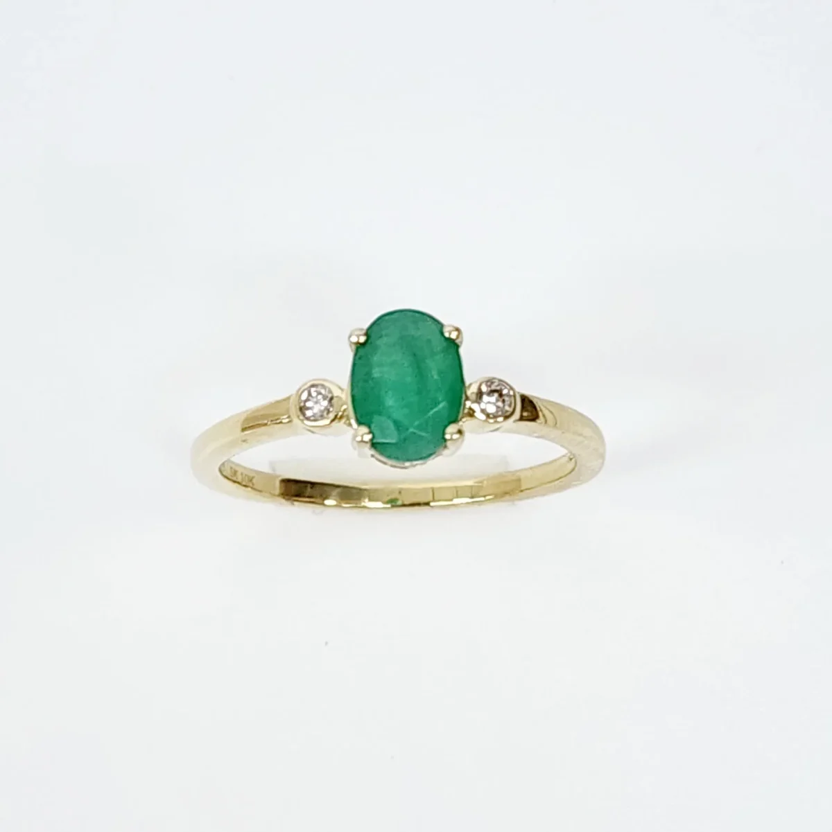 10ct Yellow Gold 0.05ct Diamond with 0.75ct Oval Emerald Ring - SKR17941ED