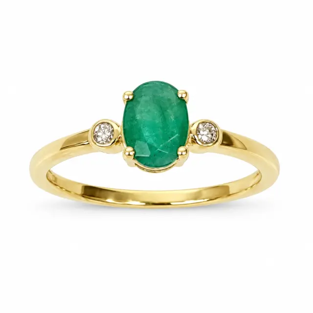 10ct Yellow Gold 0.05ct Diamond with 0.75ct Oval Emerald Ring - SKR17941ED