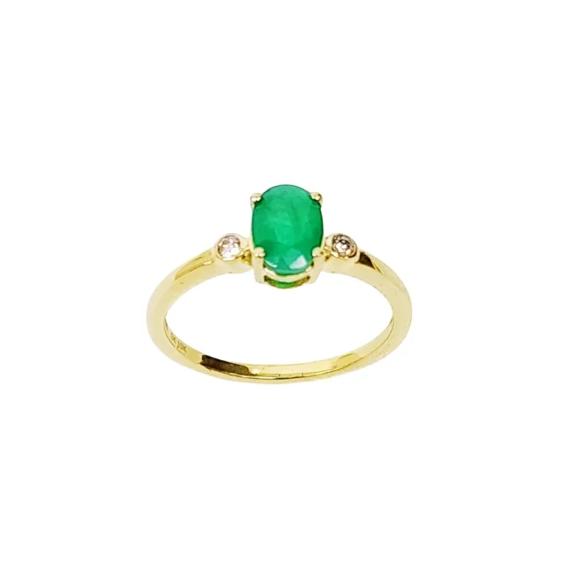 10ct Yellow Gold 0.05ct Diamond with 0.75ct Oval Emerald Ring - SKR17941ED