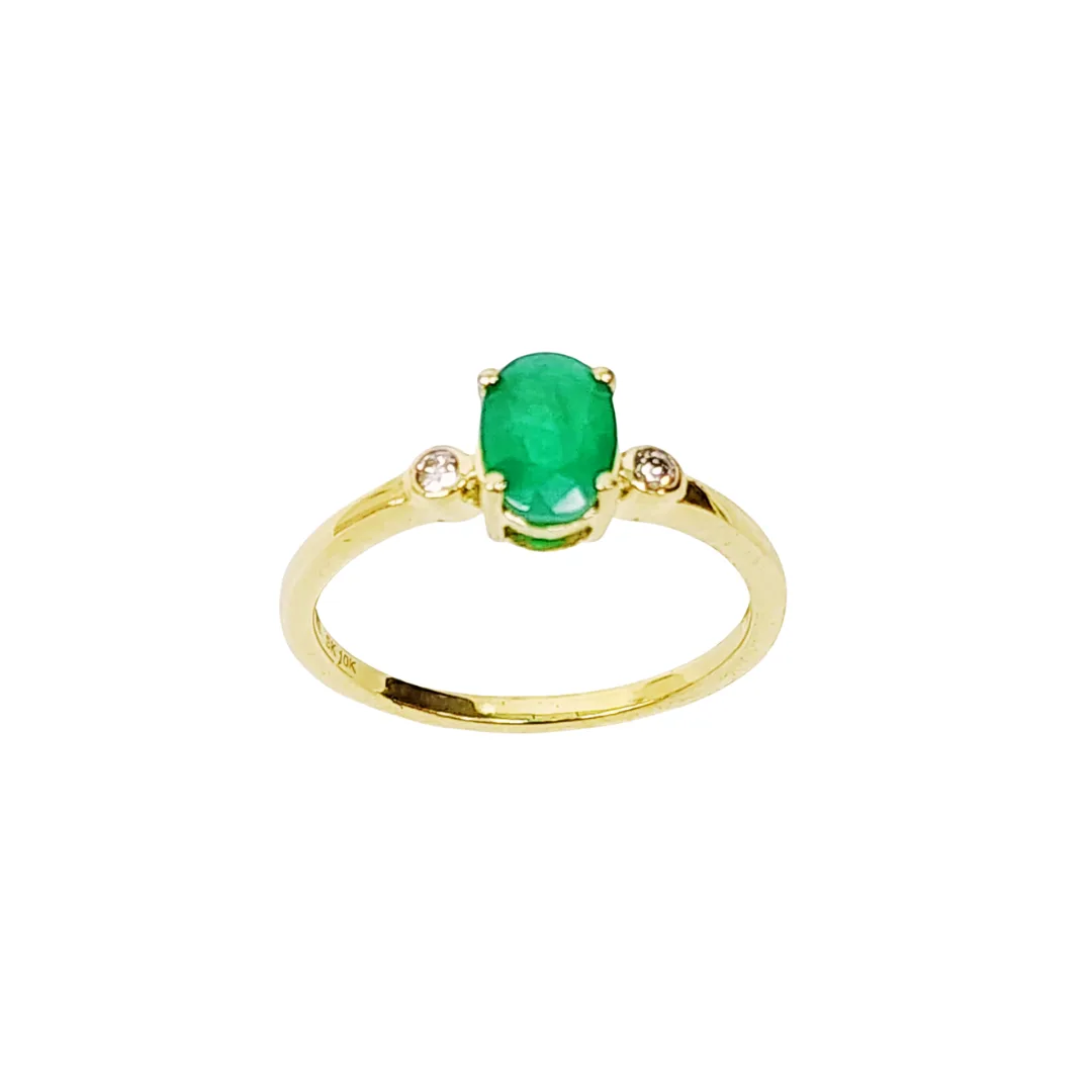10ct Yellow Gold 0.05ct Diamond with 0.75ct Oval Emerald Ring - SKR17941ED