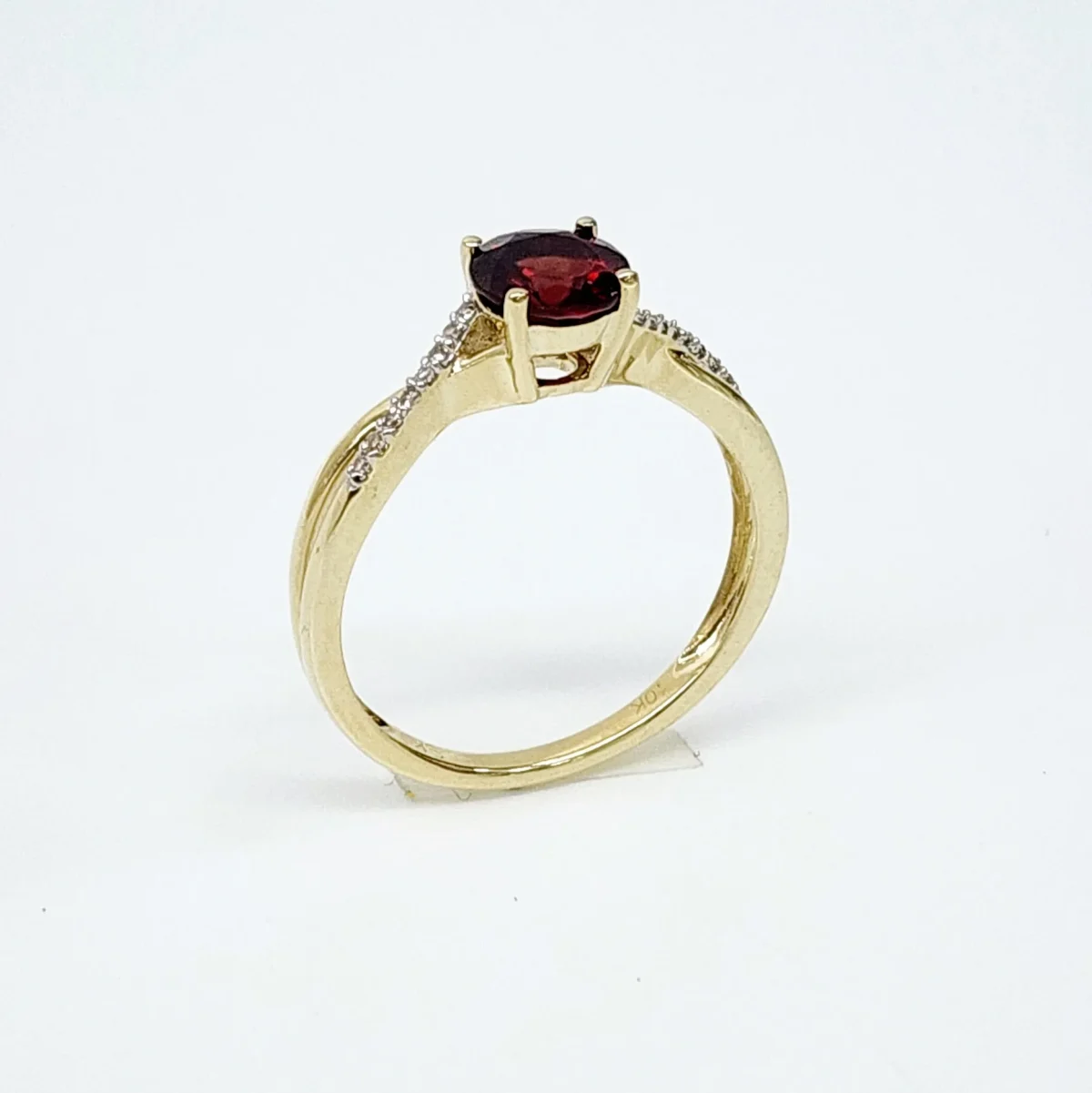 10ct Yellow Gold 0.05ct Diamond with 1.00ct Round Garnet Crossover Ring - SKR17132GT