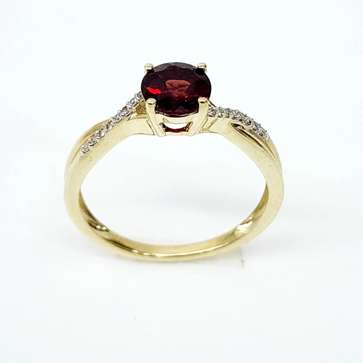 10ct Yellow Gold 0.05ct Diamond with 1.00ct Round Garnet Crossover Ring - SKR17132GT