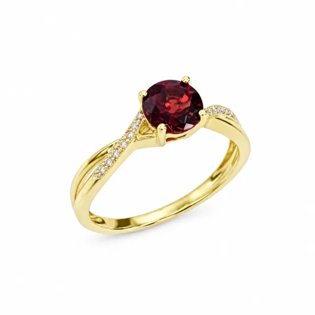 10ct Yellow Gold 0.05ct Diamond with 1.00ct Round Garnet Crossover Ring - SKR17132GT