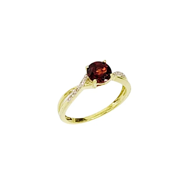 10ct Yellow Gold 0.05ct Diamond with 1.00ct Round Garnet Crossover Ring - SKR17132GT