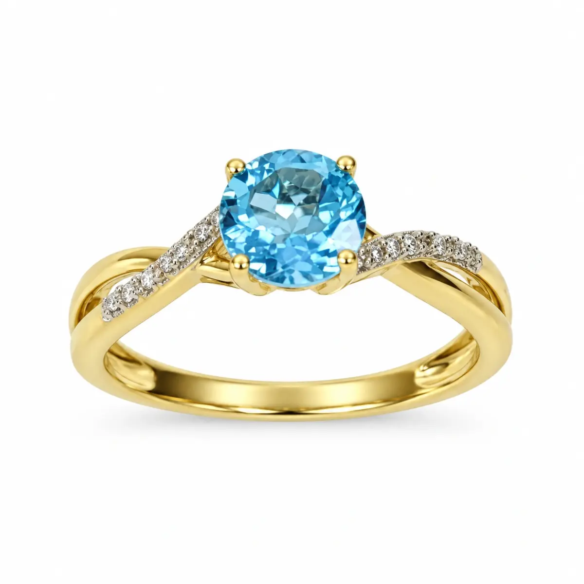 10ct Yellow Gold 0.05ct Diamond with 1.25ct Round Blue Topaz Crossover Ring - SKR17132BT