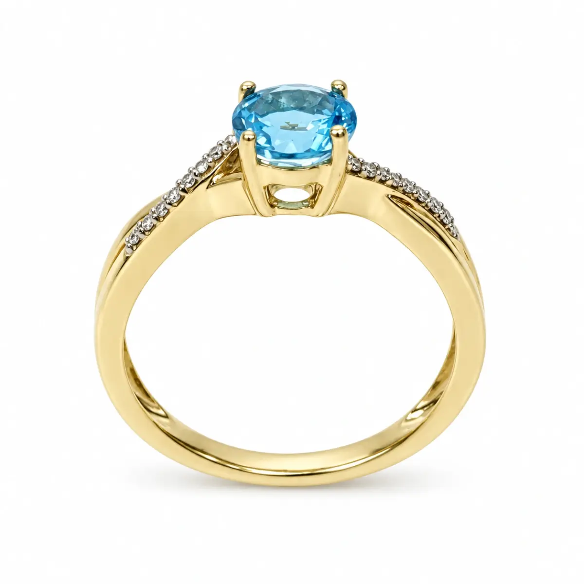 10ct Yellow Gold 0.05ct Diamond with 1.25ct Round Blue Topaz Crossover Ring - SKR17132BT