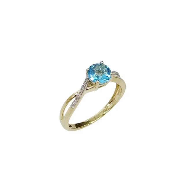 10ct Yellow Gold 0.05ct Diamond with 1.25ct Round Blue Topaz Crossover Ring - SKR17132BT