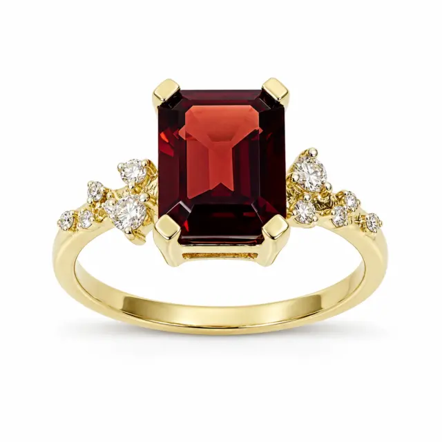 10ct Yellow Gold 0.15ct Diamond & 2.75ct Emerald Cut Garnet Ring - SKR41115GT