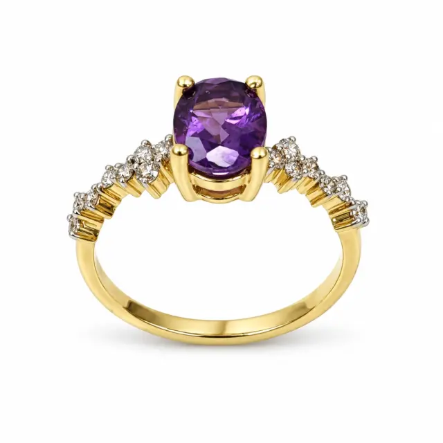10ct Yellow Gold 0.25ct Diamond with 1.15ct 6mm x 8mm Oval Amethyst Ring - SKR41121AM