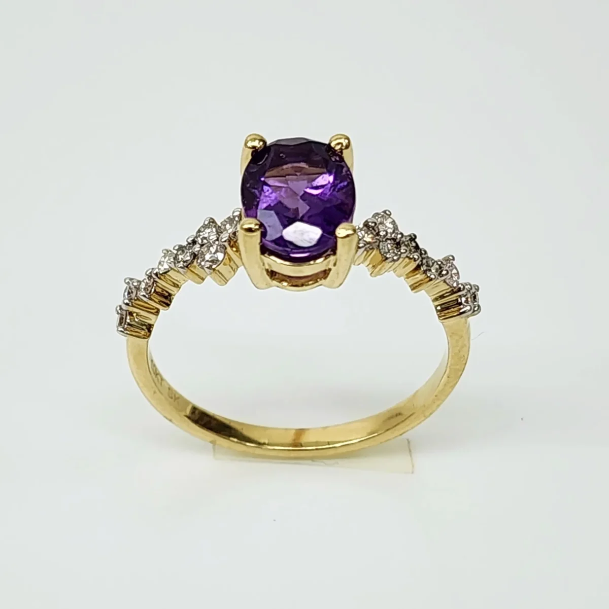 10ct Yellow Gold 0.25ct Diamond with 1.15ct 6mm x 8mm Oval Amethyst Ring - SKR41121AM