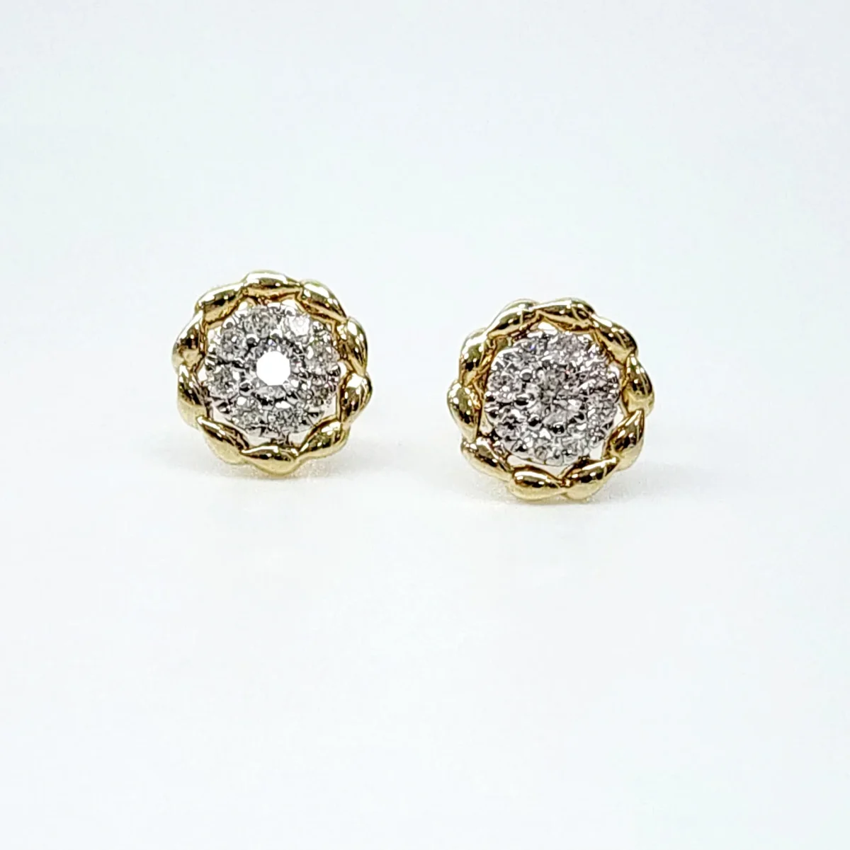 10ct Yellow Gold 0.30ct Diamond Cluster Screw Back Earrings - SKE40760-30