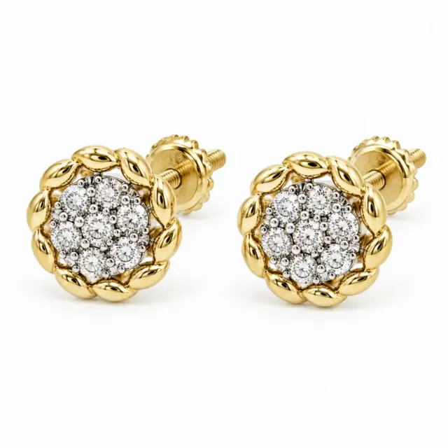 10ct Yellow Gold 0.30ct Diamond Cluster Screw Back Earrings - SKE40760-30