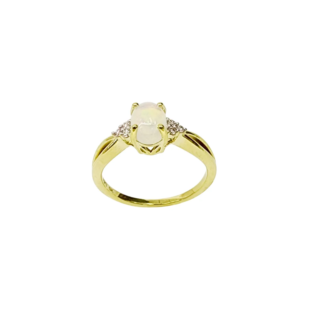 10ct Yellow Gold 0.65ct White Opal with Diamond Setting Ring
