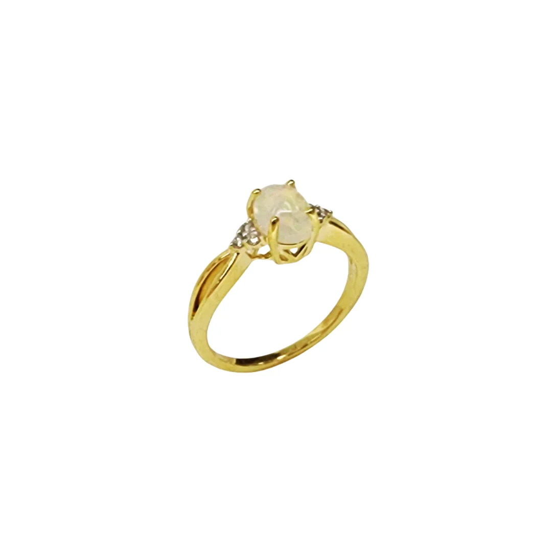 10ct Yellow Gold 0.65ct White Opal with Diamond Setting Ring